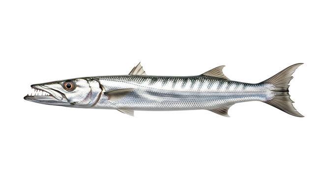 Barracuda with sharp teeth swimming in the ocean view