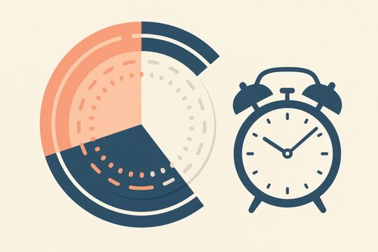 Modern clock and pie chart illustration representing time management and productivity strategies within the corporate environment symbolizing efficient time utilization and decision making