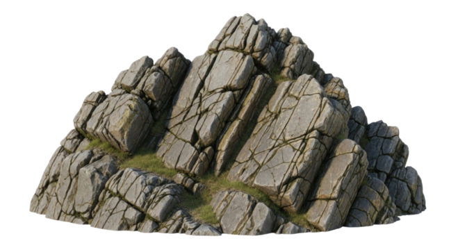 Jagged mountain peak with greenery transparent background cutout png