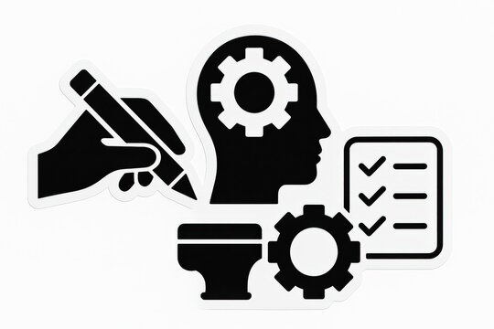 Creative process as a cognitive mechanism illustrated with hand drawing on a note pad demonstrating innovation, critical thinking, and systematic analysis within an abstract context