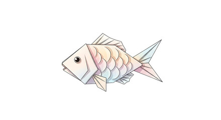 Elegant origami fish with iridescent scales on a black studio background shot
