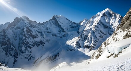 Snowy Mountain Peaks in the Swiss Alps on a Sunny Day