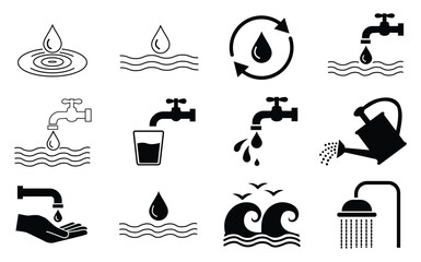 Water conservation and usage icons collection