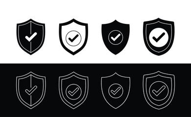 Security shield icons with checkmark symbols set