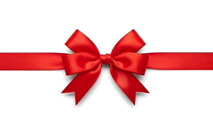 Red gift ribbon with center bow in horizontal layout, isolated on clean white background