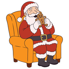 Santa Claus Eating Gingerbread Man Cookie Illustration