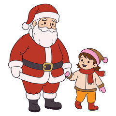 Illustration of Santa Claus with Little Girl
