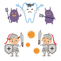 歯の虫歯菌に負けている歯、ウイルス菌と戦う子供