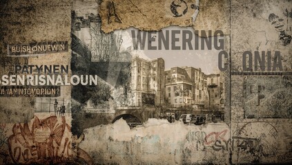 Obraz premium Urban Collage of Vintage Street Art and Architectural Elements