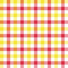 Warm gingham seamless pattern. Soft colorful red yellow check background for wrapping, picnic themes and decorative layouts. Vector seamless pattern square tile.