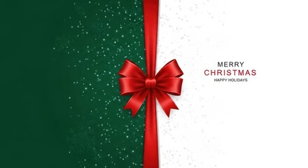 Merry christmas background with red ribbon and bow isolated on white background