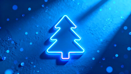 Elegant glowing Christmas tree on modern blue background perfect for holiday promotions and seasonal designs