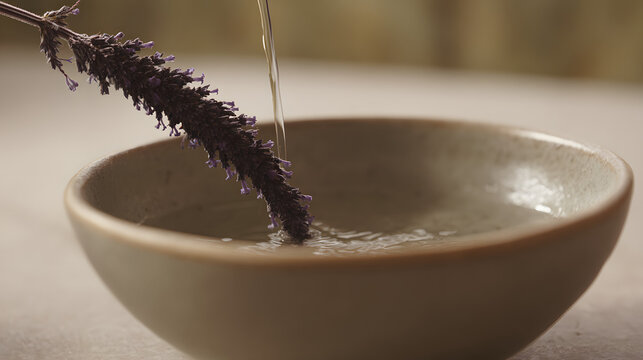 hyssop. A hyssop branch being dipped into a ceramic bowl of clear water. event programs, museum guides, designed for cultural heritage projects and event programs.