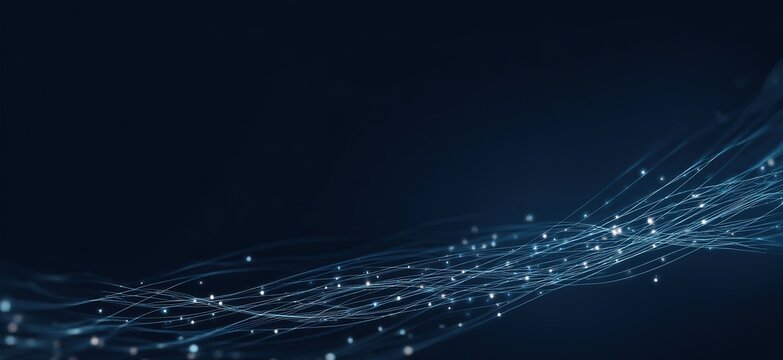 Blue Dynamic Light Wave on Dark Background. It shows a futuristic, technological element, ideal for tech, and data themes. Great for tech presentations, digital backdrops,  and tech design projects.
