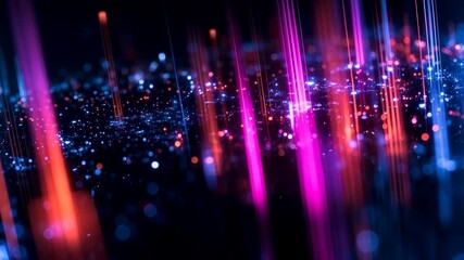 Vivid vertical pulses of color and light creating a high‑tech skyline effect, abstract motion design that communicates growth, big data and smart city energy—perfect tech background. - Powered by Adobe