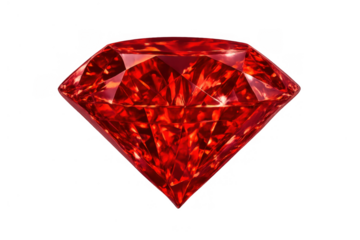 Red gemstone with brilliant facets, symbolizing luxury, wealth, and elegance on a transparent background