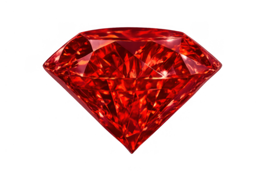Red gemstone with brilliant facets, symbolizing luxury, wealth, and elegance on a transparent background