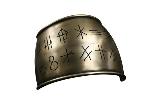 Ancient metal ring with runic symbols isolated on transparent background