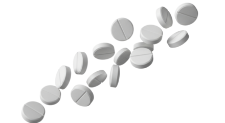 White pills falling transparent background cutout png