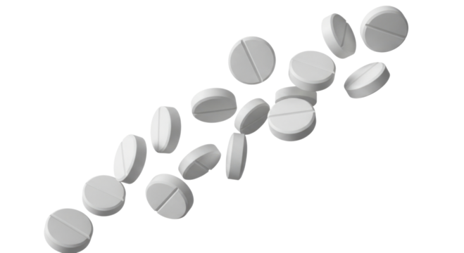 White pills falling transparent background cutout png