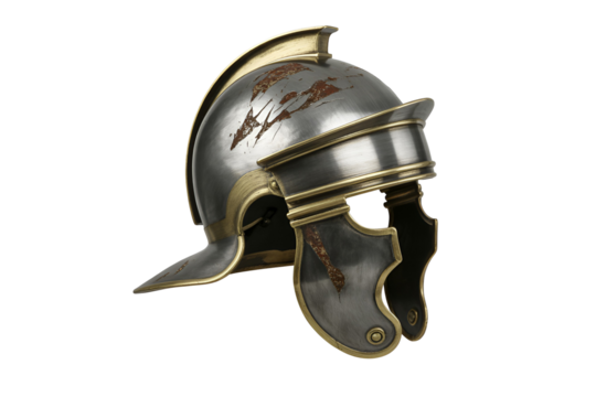 Ancient roman centurion helmet isolated on transparent background