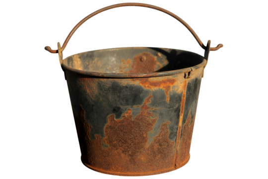 Old rusty metal bucket isolated on transparent background