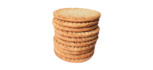 Close-up view of stacked whole wheat biscuits with crisp texture on a transparent background, perfect for food elements, culinary promotion design, and digital graphic use