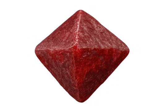 Red octahedron crystal mineral gem with raw texture, valuable luxury precious stone, transparent background