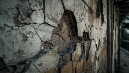 Cracked Wall Texture with Weathered Paint and Exposed Brick Background