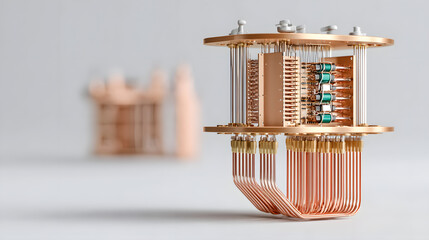 an advanced, intricate piece of scientific equipment, possibly a quantum computer, with a complex arrangement of components