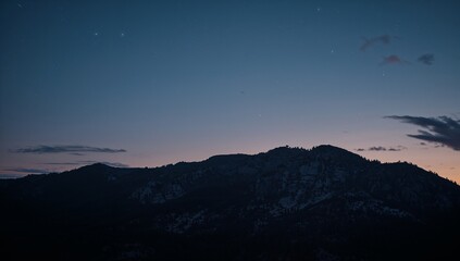 Serene Mountain Landscape at Dusk Under a Starry Night Sky