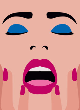 Woman face close-up shot, poster and cover flat design