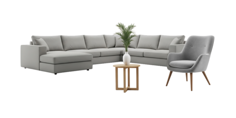 Stylish Living Room Furniture Arrangement with Sectional Sofa and Armchair