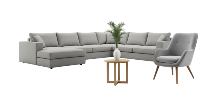 Stylish Living Room Furniture Arrangement with Sectional Sofa and Armchair