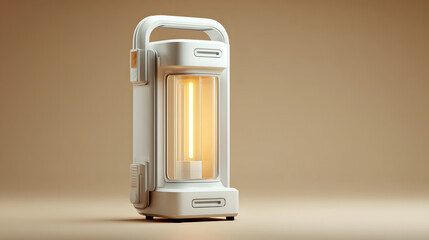 a white and yellow light in modern design is on brown background. Its simplicity adds to its futuristic feel