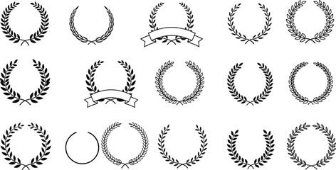 Laurel wreath vector set, award emblem collection, victory symbol design, certificate badge, honor icon, achievement graphic