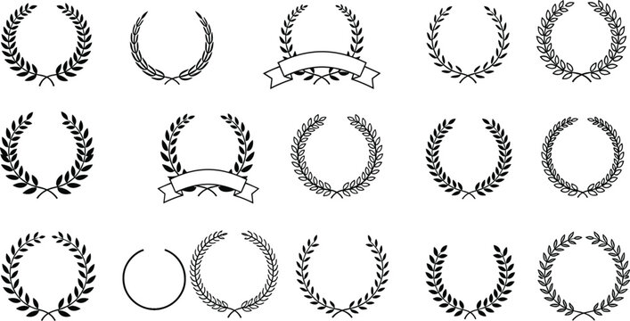 Laurel wreath vector set, award emblem collection, victory symbol design, certificate badge, honor icon, achievement graphic