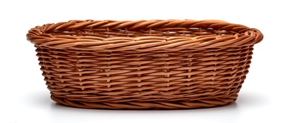 Obraz premium A rustic brown wicker basket set against a clean white background.