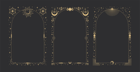 Collection of magic vector frames with moon, stars and constellations. Vector illustrations.