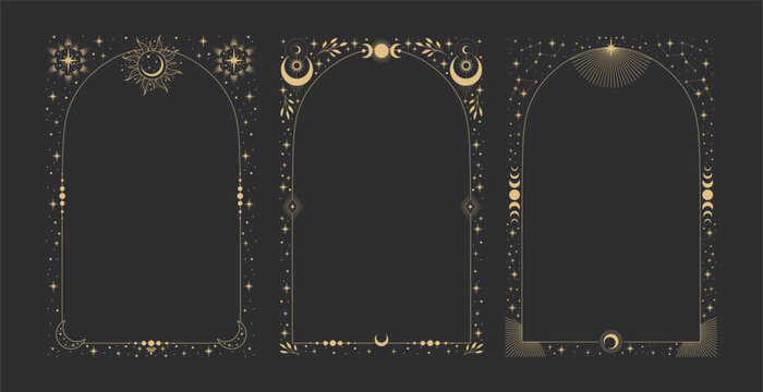 Collection of magic vector frames with moon, stars and constellations. Vector illustrations.