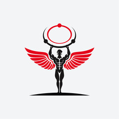 Minimalist Atlas Man with Wings Logo Design Illustration