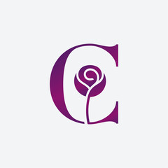Minimalist Letter C with Rose Logo Design Illustration