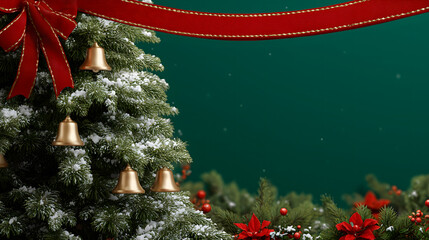 Christmas tree decorated with ornaments, glowing lights, traditional holiday theme, space for text, NO text