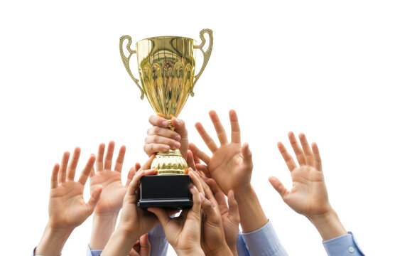 Team holding a trophy transparent background cutout png