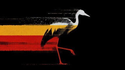 Obraz premium Grey crowned crane walking with Germany flag colors