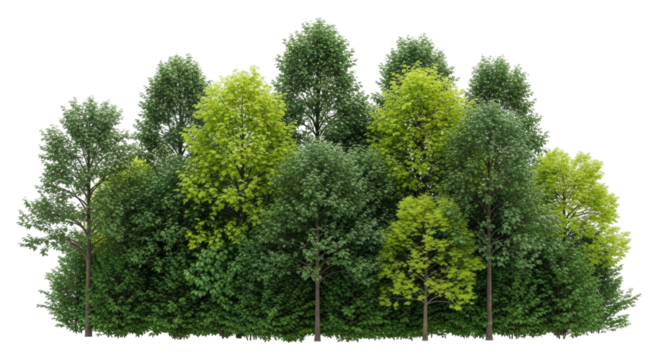 Dense forest cluster with varied greenery transparent background cutout png