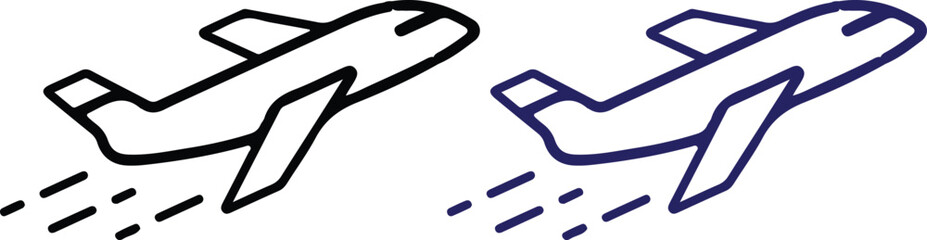 airplane bule black line icons set vector illustration art design 