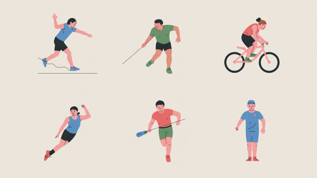 Diverse athletes train hard for triathlon competition biking running and swimming showcasing strength determination and healthy lifestyle for sports marketing