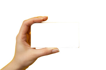 Obraz premium hand holding blank card on white background