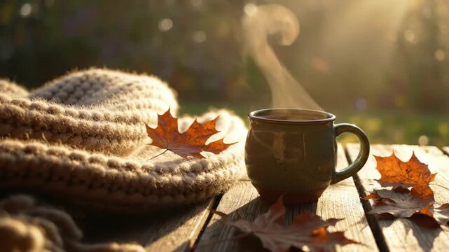 blanket and coffee cup on porch